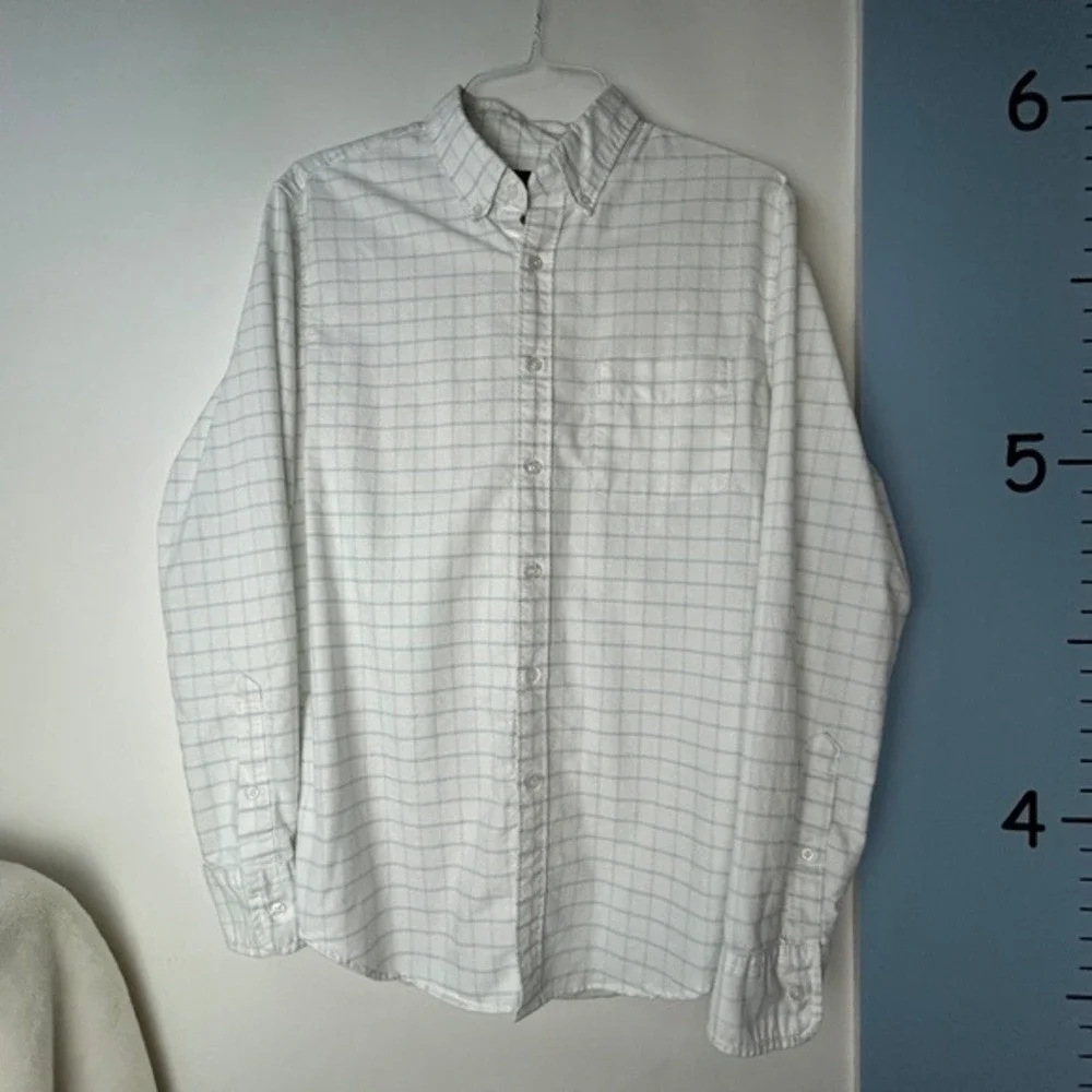 J. Crew Flex White Blue‎ Plaid Casual Button Down Shirt Men's Medium
